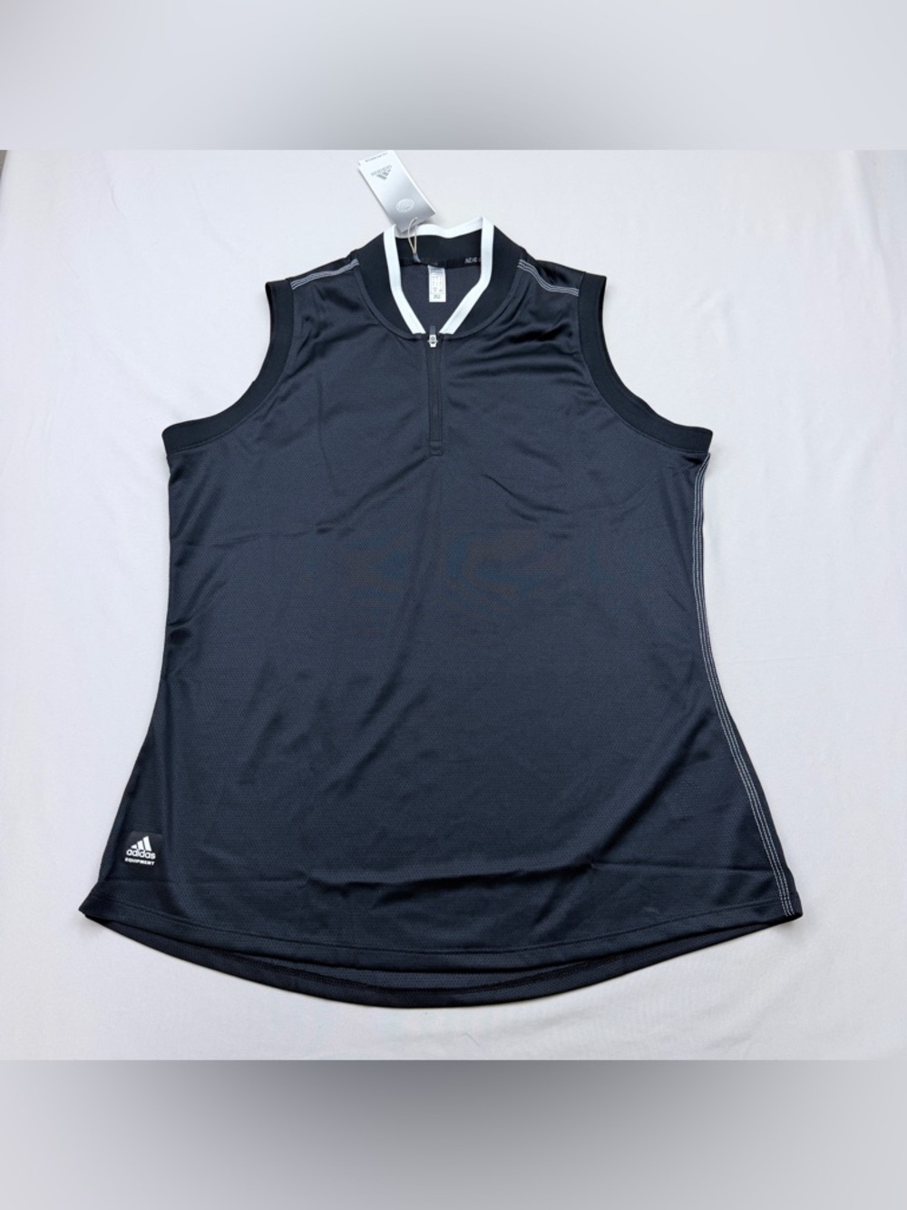 adidas Black Sleeveless Zip Polo Tank with White Trim